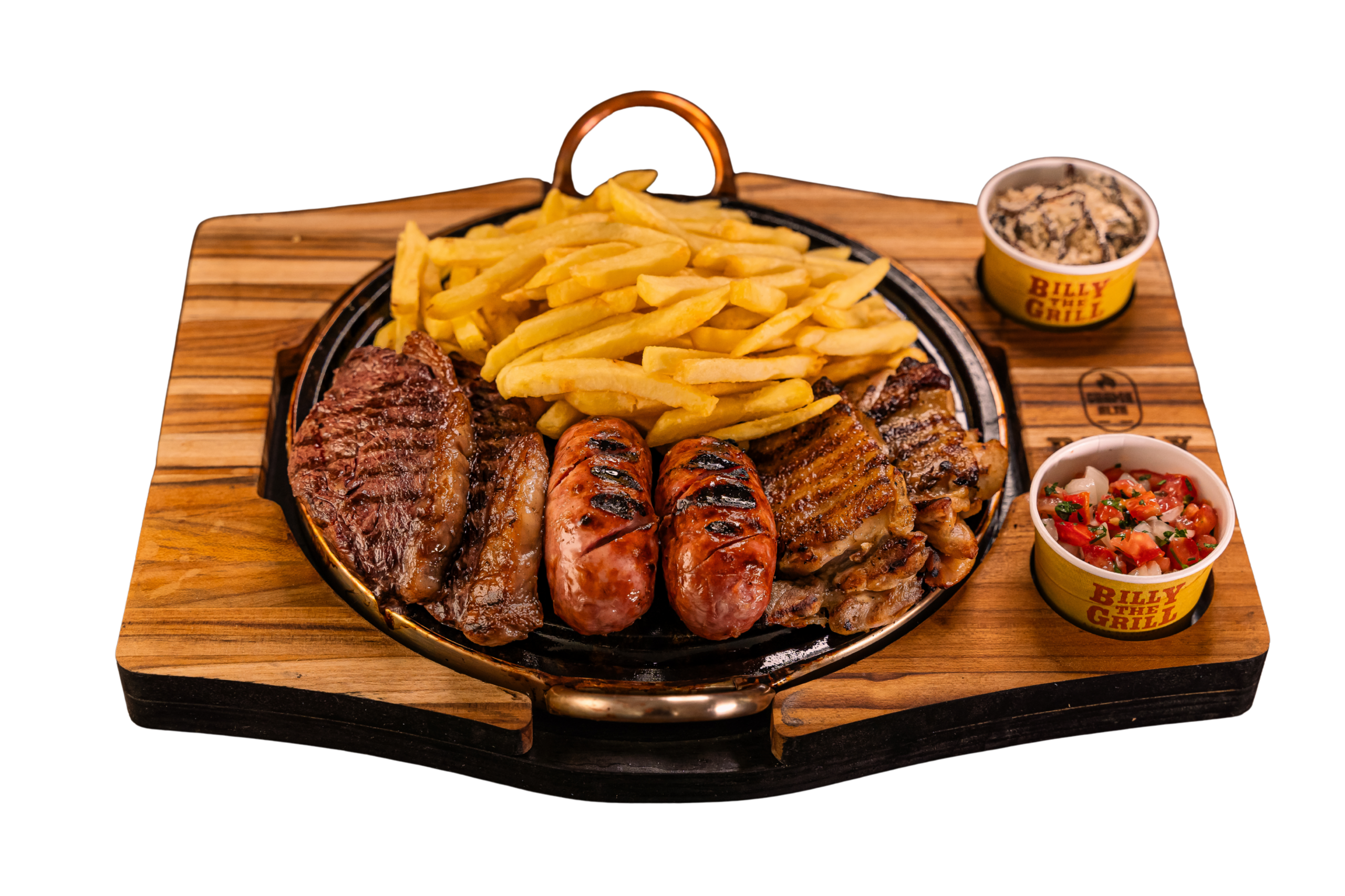 Pedra de carne com fritas