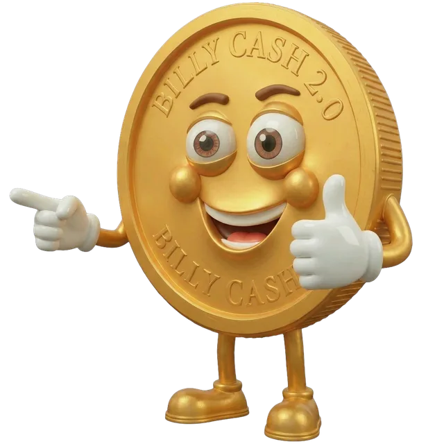 Mascote moeda do Billy Cash fazendo joinha